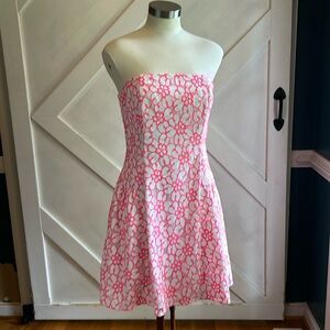 Lilly Pulitzer Women's Pink White Floral Strapless Dress sz 4
